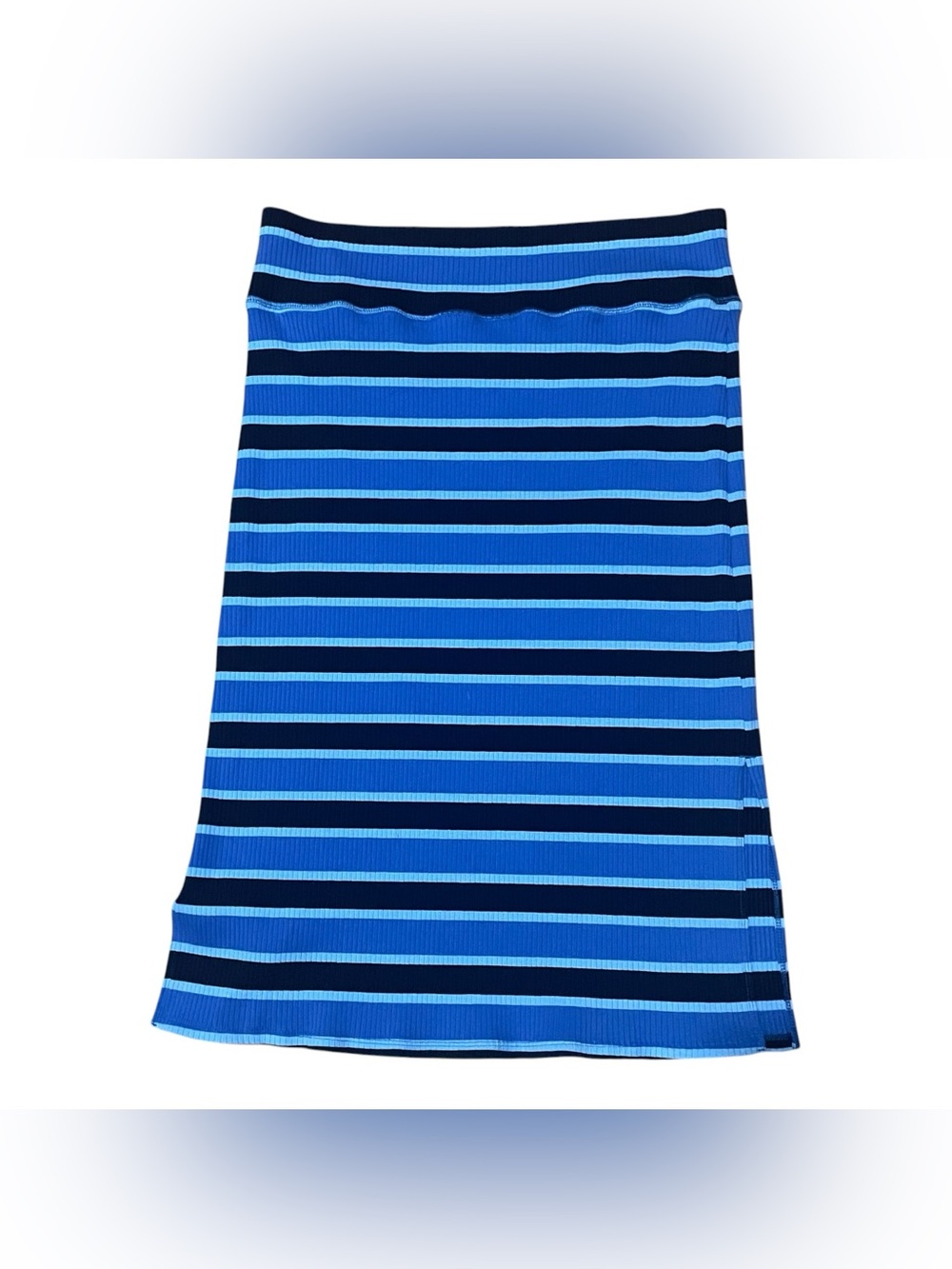 Aerie Midi Pencil Skirt Blue Stripe Ribbed Pull On Side Slit Women’s XL
